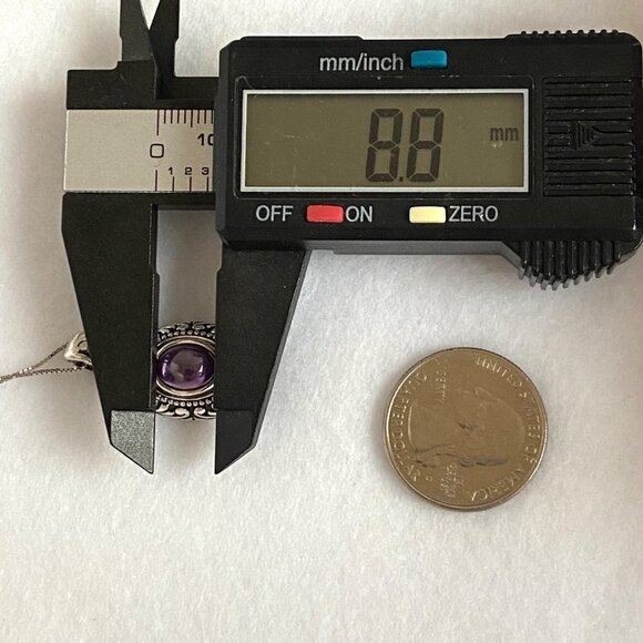 Sterling Silver 925 Scrollwork Oval Purple Cubic Zirconia Pendant Necklace 18" - Picture 13 of 16